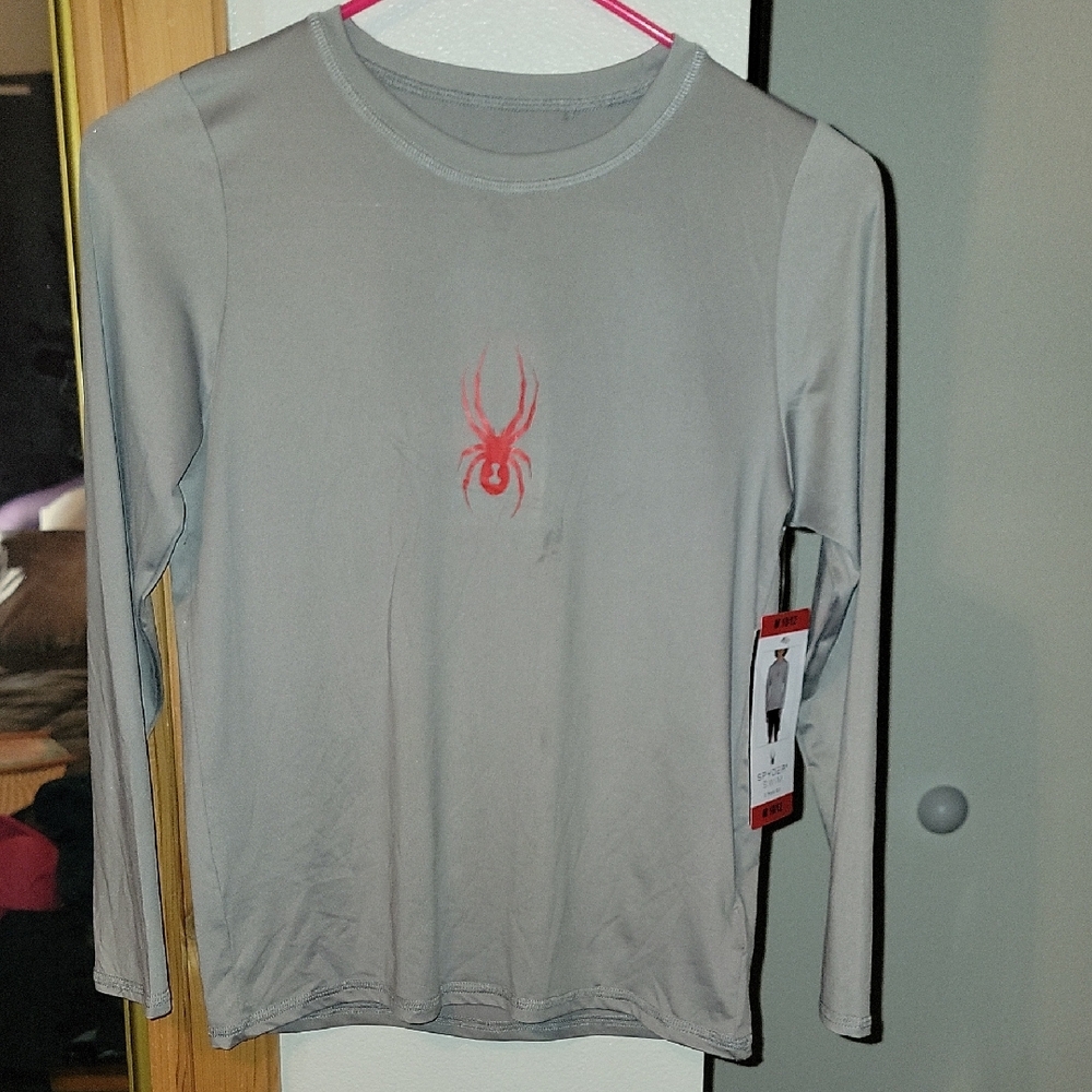 Gray Long Sleeve Shirt with Red Logo